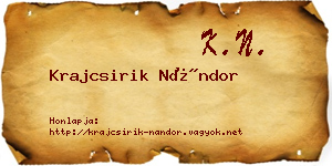 Krajcsirik Nándor névjegykártya